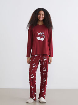 Bisiklet Yaka Bask?l? Kad?n Pijama Tak?m?