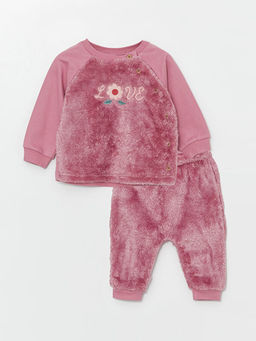 Kap??onlu Uzun Kollu Pel?? K?z Bebek H?rka ve Pantolon 2li Tak?m