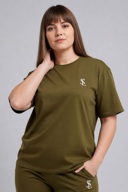 Арт. 2363 Костюм с брюками женский 50-58 Цвет:верх-зеленый кофе, низ-зеленый кофе