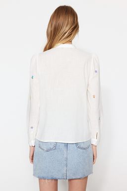 Ekru Nak?s Detayl? Regular Normal Kal?p Dokuma Gomlek TWOSS23GO00152
