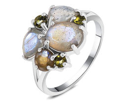 Кольцо, лабрадорит , оливковая шпинель, Джаккет