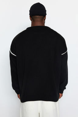 TRENDYOL MAN Siyah Buyuk Beden Oversize Fit Genis Kal?p Biye Detayl? Triko Kazak TMNAW24AN00000 - Trendyolmilla фото 11