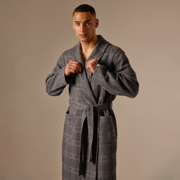 Халат вафельный мужской SL HOME: Chess «Гри Сандре», размер S, хлопок 100%, тёмно-серый