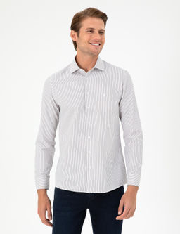 Kahverengi _izgili Slim Fit Uzun Kollu G_mlek