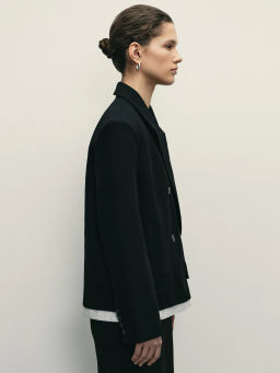 Двубортный жакет с контрастной деталью по низу / Zarina  фото 5