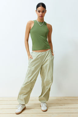 TRENDYOLMILLA Siyah Pamuklu Halter Yaka Fitted/Vucuda Oturan Esnek Orme Atlet TWOSS23AL00069  фото 2