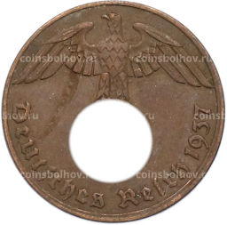 Монета 1 рейхспфенниг 1937 года A Германия