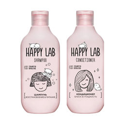 Happy Lab Набор средств для ухода за волосами / Шампунь Восстановление & Питание + Кондиционер Блеск & Гладкость, 300 мл x 2