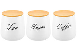 Набор 3 банок д/хранения 850 мл 12*12*13 см Tea, Coffee, Sugar с бамбук. крышк. белый матовый - Elan gallery фото 5