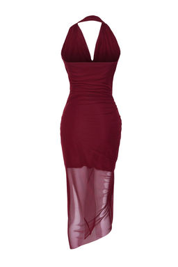 TRENDYOLMILLA Bordo Drapeli Cicek Aksesuar Detayl? Tul Astarl? Orme Elbise TPRSS25EL00033