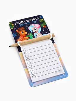 Цена за 5 шт. Магнит с блоком и карандашом Новогодний, МИКС