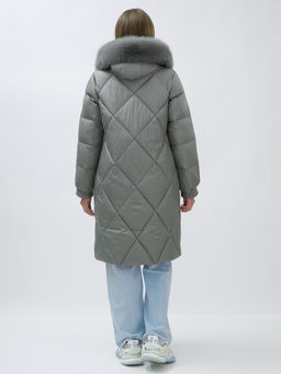 Пальто женское зимние с мехом песец люкс класса серого цвета 1316Sr