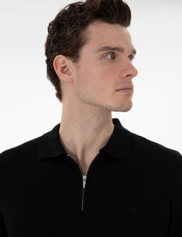 Siyah Slim Fit Fermuarl_ Polo Yaka Basic Triko Kazak - Pierre cardin фото 2