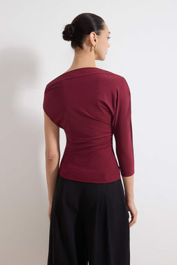 Murdum Fitted/Vucuda Oturan Asimetrik Yaka Aksesuar Detayl? Esnek Orme Bluz TWOSS26BZ00264 - Trendyolmilla фото 4