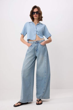 Mavi Dikis Detayl? Yuksek Bel Wide Leg Jeans TWOSS26JE00318 - Trendyolmilla фото 2