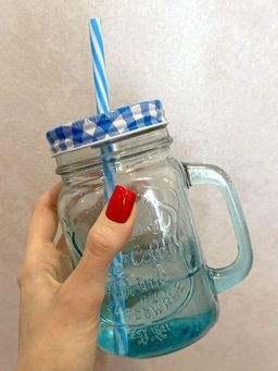 Кружка стекло, 450 мл, с крыш, с трубочкой, SDFG0114-1 (298236)