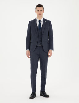 Lacivert Ekstra Slim Fit Yelekli Tak_m Elbise