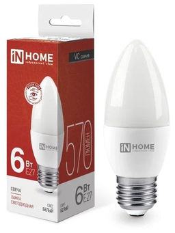 Лампа светодиодная, E27, C37, 8Вт, 4000К "IN HOME" нейтральный белый свет, свеча
