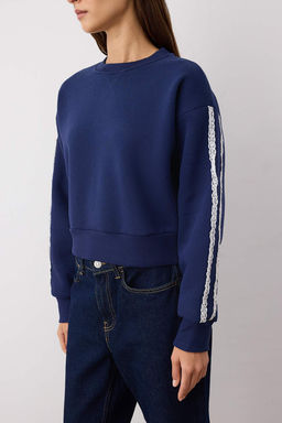 Lacivert Regular/Normal Kal?p Dantel Detayl? Orme Sweatshirt TWOAW26SW00023 - Trendyolmilla фото 3