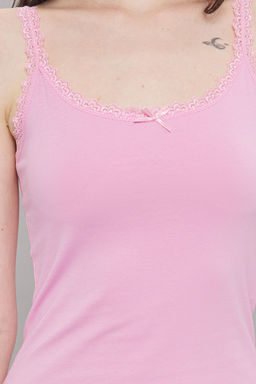 Pembe Fitted/Vucuda Oturan Dantel ve Fiyonk Detayl? Esnek Orme Bluz TWOSS25BZ00150