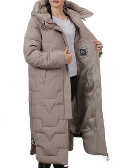 H268 DK. BEIGE Пальто зимнее женское (170 гр. холлофайбер)