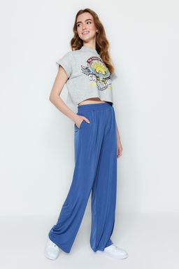 TRENDYOLMILLA Siyah Wide Leg/Rahat Kesim Yuksek Bel Esnek Orme Pantolon TWOSS23PL00129