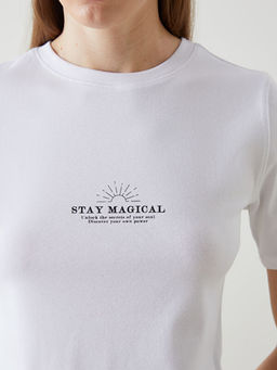 Bisiklet Yaka Bask?l? Kad?n Ti??rt