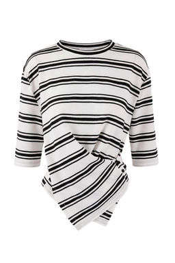 Ekru Cizgili Relaxed Dusuk Kol Truvakar Triko gorunumlu Orme Bluz TWOSS26BZ00204