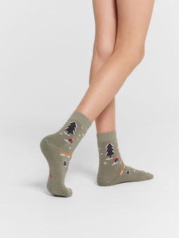 Цена за 5 пар! Носки детские хаки с новогодним узором - Mark formelle фото 3