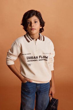Polo Yaka Bask_l_ __i Yumu_ak T_yl_ Sweatshirt Erkek _ocuk