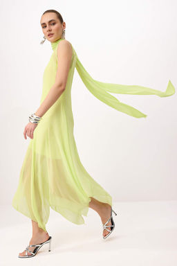 Lime Sifon Astarl? Dokuma Asimetrik Midi Elbise TPRSS26EL00124