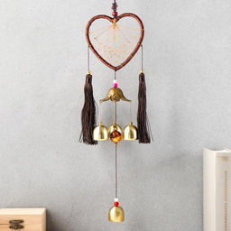 Музыка ветра с ловцом снов Сердце с кисточками, 4 колокольчика, d=10.5 см, длина 40 см