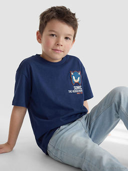 Bisiklet Yaka Sonic Bask?l? Erkek ?ocuk Ti??rt