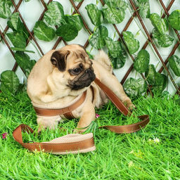 Комплект амуниции светоотражающий с мягкими шлейкой и ручкой, поводок 120 х 2 см, ОШ 46-69 см, корич - Пижон фото 10