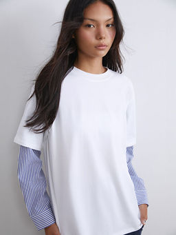 Bisiklet Yaka ?izgili Kad?n Sweatshirt Tunik