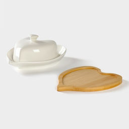 Маслёнка BellaTenero Эстет. Сердце, 17?12.5?8 см, на бамбуковой подставке, фарфор, белая