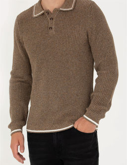 Kahverengi Slim Fit D__meli Polo Yaka Triko Kazak - Pierre cardin фото 6