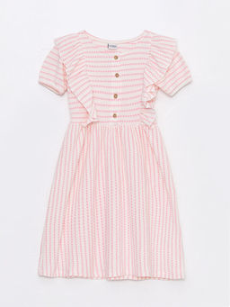 Bisiklet Yaka ?izgili K?sa Kollu K?z ?ocuk Elbise