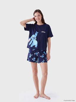 Stitch Bask?l? Kad?n ?ortlu Pijama Tak?m?