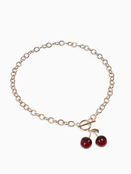 Цена за 2 шт. Кулон-цепь крупная "Вишня", цвет красный в золоте 40+удл