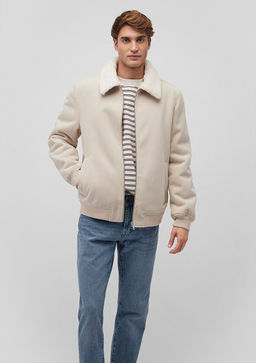 Suni Kurk Detayl? Bej Kadife Ceket - Mavi фото 2