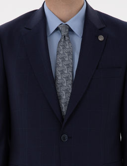Lacivert Slim Fit %100 Y_n Ekose Tak_m Elbise