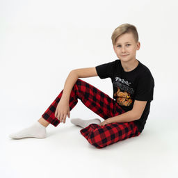 Пижама детская черный/красная клетка Forever Young 827п/1 (116, 60)