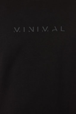 Siyah Oversize/Genis Kesim Kabar?k Yaz? Bask?l? K?sa Kollu Tok Kumasl? T-Shir TMNSS24TS00114 - Trendyolmilla фото 5