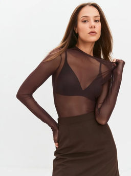 K13377 Лонгслив прозрачный КОРИЧНЕВЫЙ