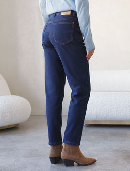 Джинсы mom-fit из эластичного денима на флисе