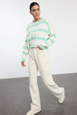 Siyah Crop Cizgili Triko Kazak TWOAW23KZ00205 - Trendyolmilla фото 8