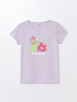 Bisiklet Yaka Bask?l? K?sa Kollu K?z ?ocuk Ti??rt