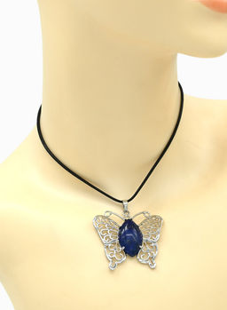 Подвеска Бабочка 45*40мм с лазуритом в металле