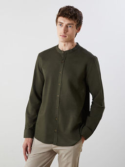 Regular Fit Uzun Kollu Keten Kar???ml? Erkek G?mlek